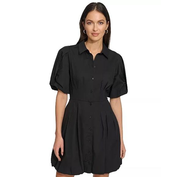 River Island Cotton Poplin Bubble Mini Shirt Dress Black Sz 10 - Picture 5 of 9